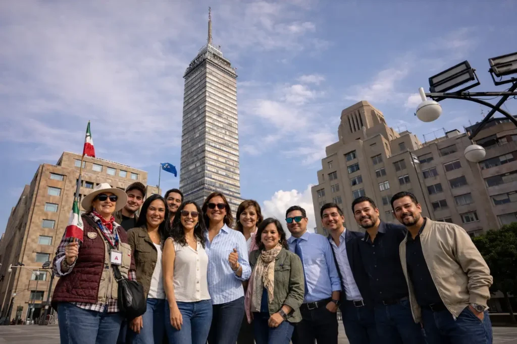 Grupo frente a la Torre Latinoamericana